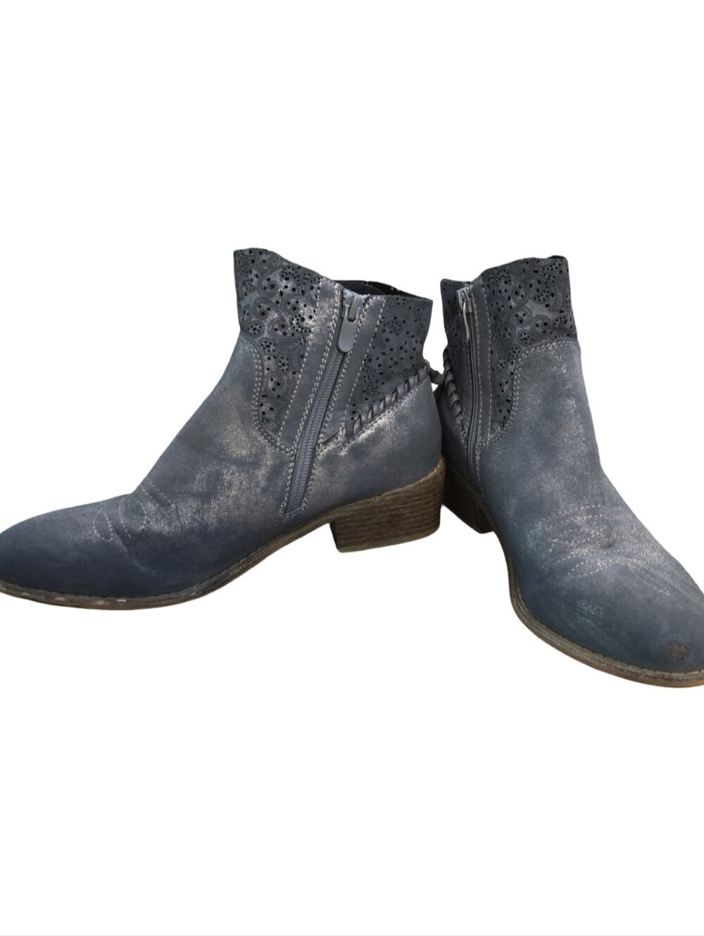 Boutique 9 Blue Suede Laser-Cut Ankle Boots Shiny Festival Zipper Cutouts 8 - Picture 3 of 12